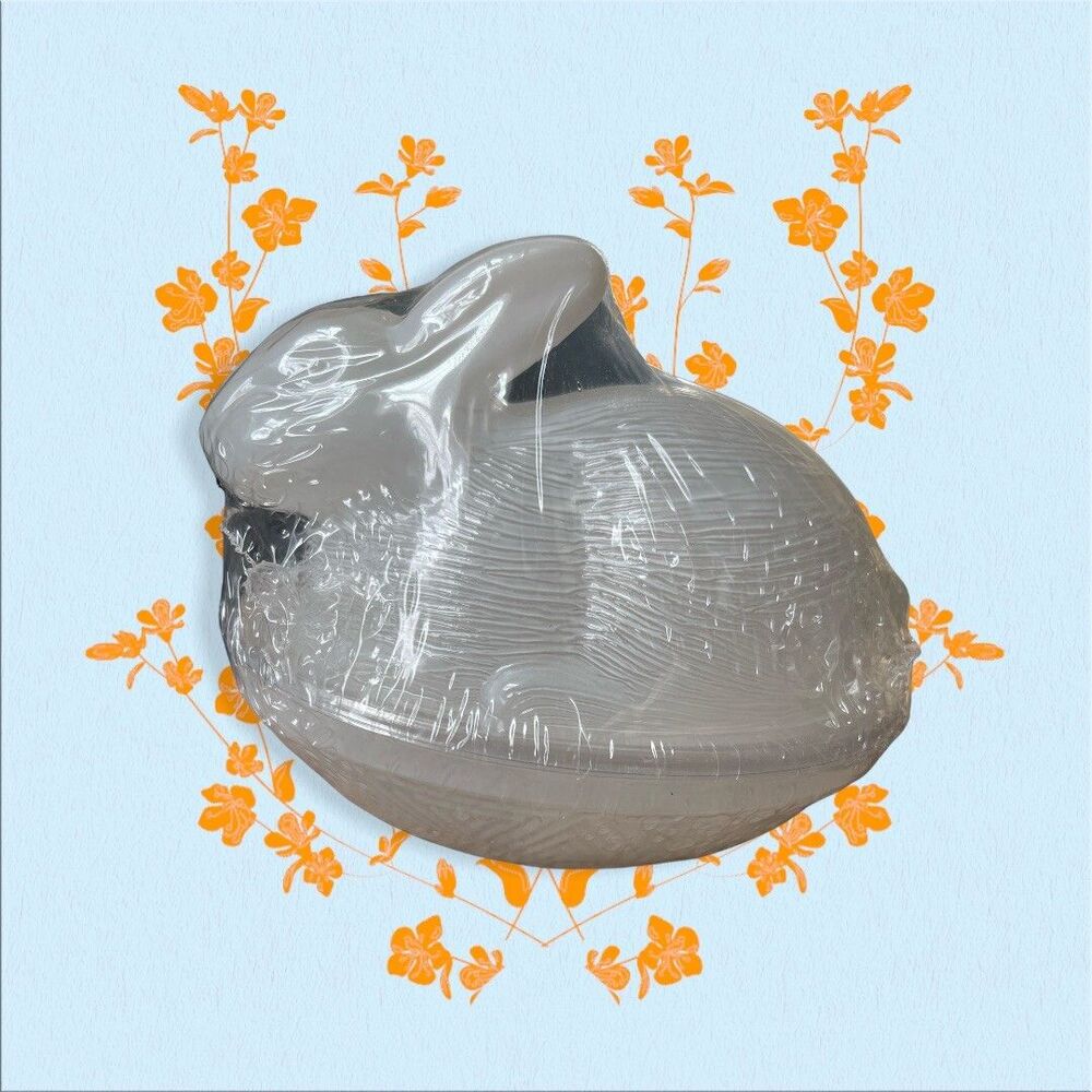 Set of 2 Glass Rabbit Bunny Nesting Basket Easter Candy Container White 6'x4' NW
